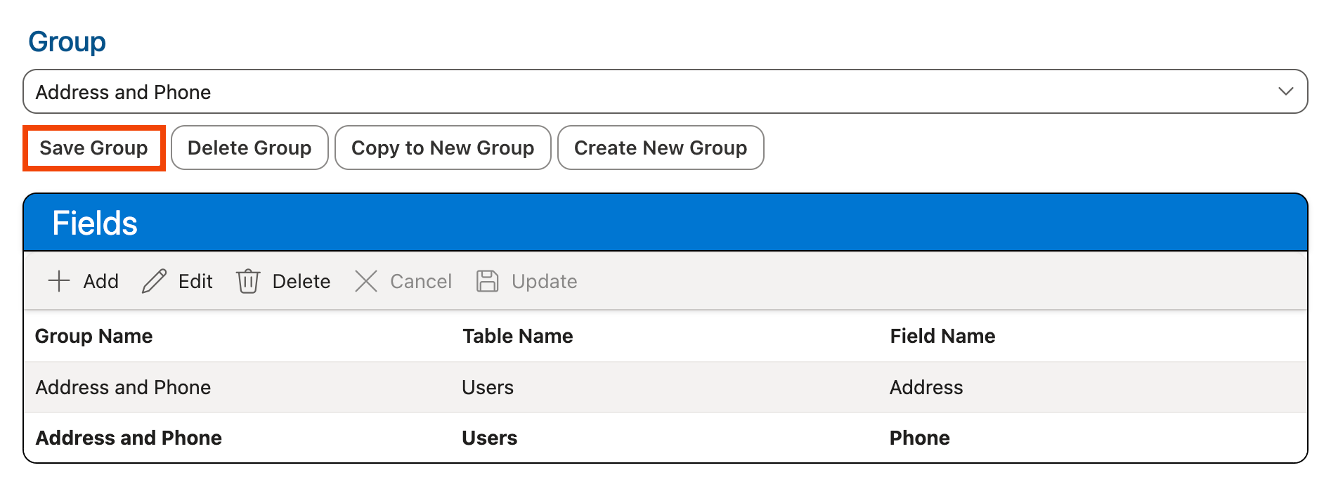 Save Group button